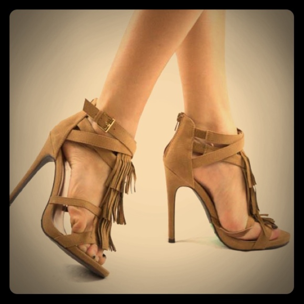 Qupid Glee Camel Fringe Detail Heels 6